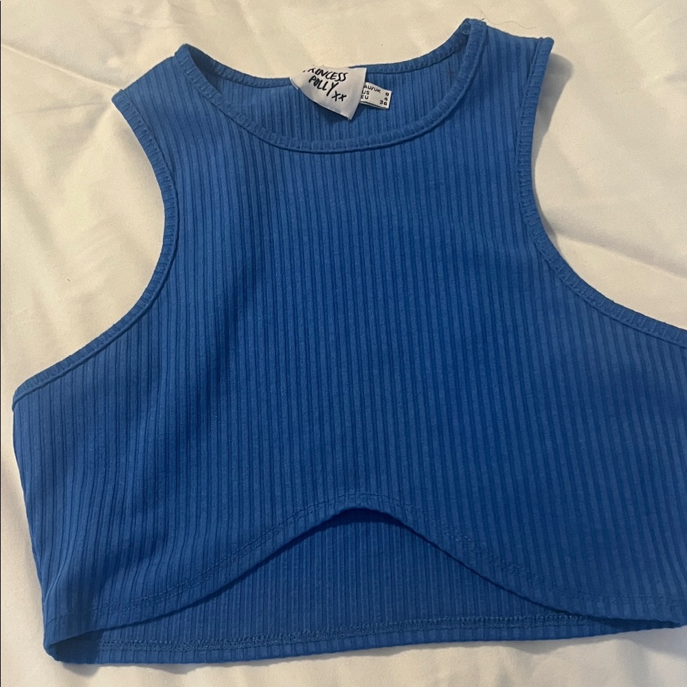 Princess Polly Blue Ribbed Crop Top